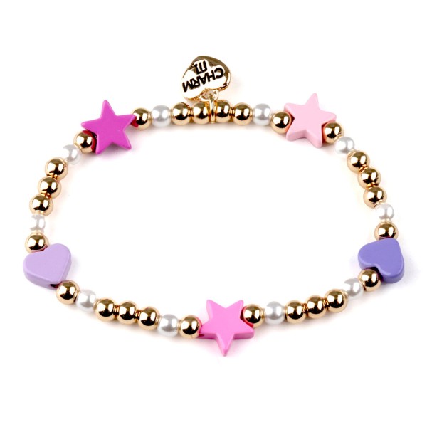CHARM IT - Gold Heart & Star Stretch Bead Bracelet (CT08-10)