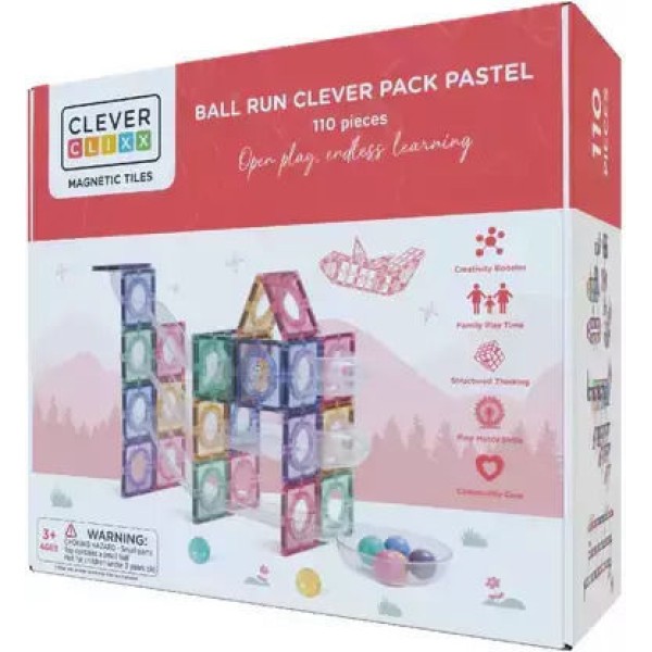 CLEVERCLIXX - Μαγνητικά πλακίδια Ball Run Clever Pack Pastel  110 κομμάτια (CC1001)