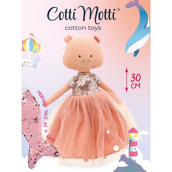 Cotti Motti - Κούκλα Πάνινη Nicky The Pig Pink Dress  (CM11-14)