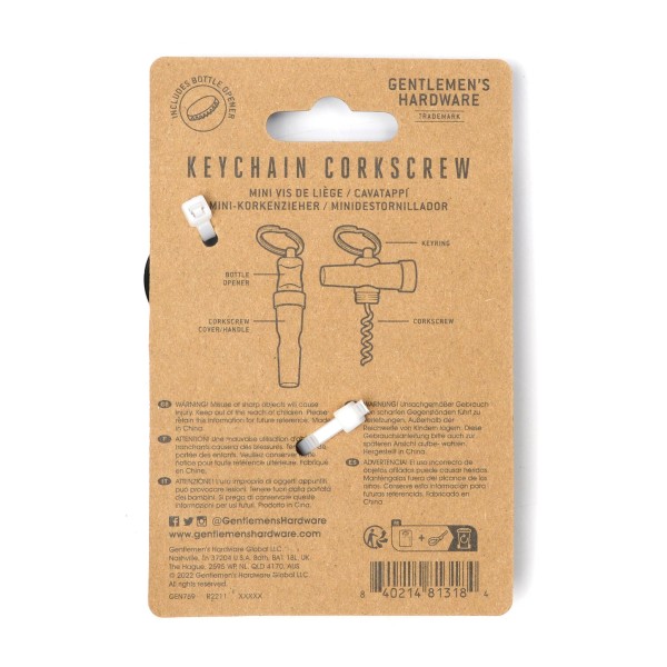 Gentlemen's Hardware - Keychain Corkscrew (GEN769)