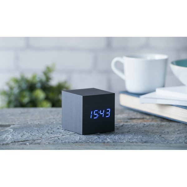 Gingko - Cube Click Clock Black Blue LED (GK08B10)
