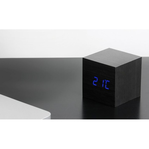 Gingko - Cube Click Clock Black Blue LED (GK08B10)
