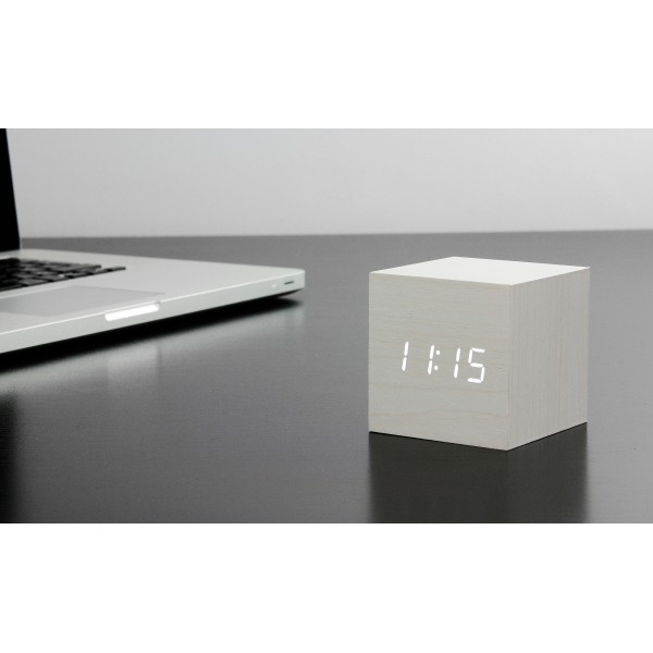 Gingko - Ξύλινο Ρολόι Ξυπνητήρι Cube White Click Clock (GK08W13)