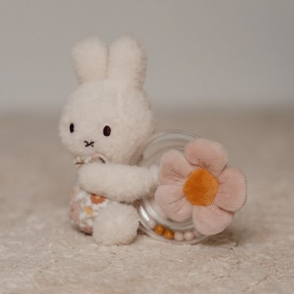 LITTLE DUTCH - Υφασμάτινη κουδουνίστρα με κρίκο Miffy Vintage Little Flowers (ΝΙJΝ753)