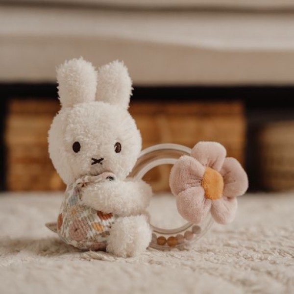 LITTLE DUTCH - Υφασμάτινη κουδουνίστρα με κρίκο Miffy Vintage Little Flowers (ΝΙJΝ753)