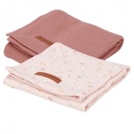 LITTLE DUTCH - Σετ 2 κουβερτάκια αγκαλιάς Pure Pink Blush/Little Pink Flowers 70X70εκ. (LD50321556)