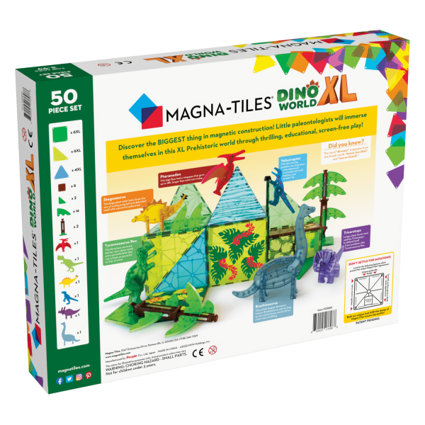 Magna Tiles - Μαγνητικό Παιχνίδι 50 κομματιών Dino World XL (22850)