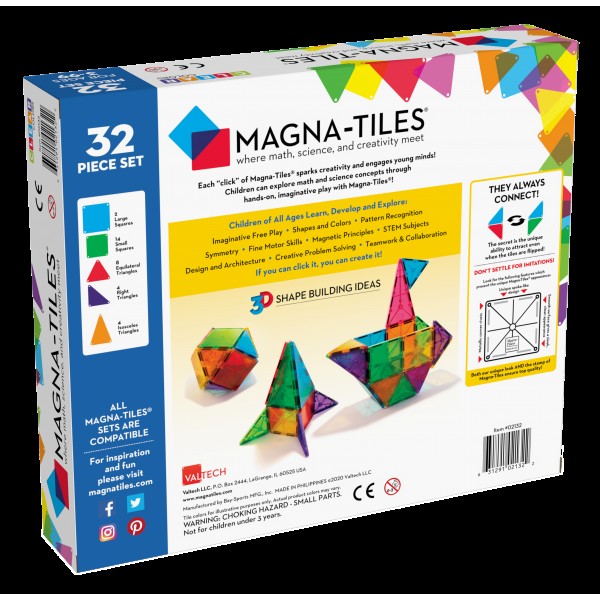 Magna Tiles - Μαγνητικό Παιχνίδι 32 κομματιών Clear Colors (02132)