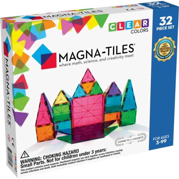 Magna Tiles - Μαγνητικό Παιχνίδι 32 κομματιών Clear Colors (02132)