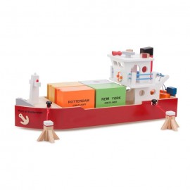 New Classic Toys - Ξύλινο Φορτηγό Πλοίο με Κοντέινερ (10900)