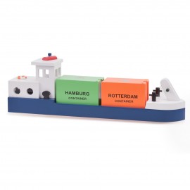 New Classic Toys - Ξύλινο Φορτηγό Πλοίο με 2 Κοντέινερ (10904)