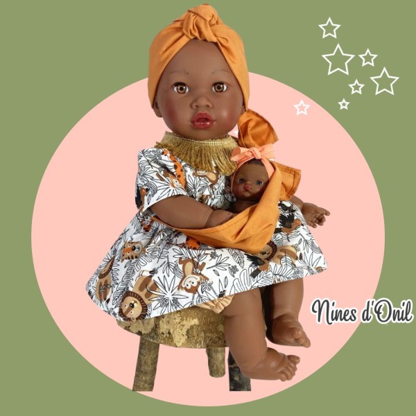 Nines D'Onil - Alika με φορεματάκι και μωράκι σε μάρσιπο Καφέ (NDO-1330)