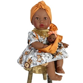 Nines D'Onil - Alika με φορεματάκι και μωράκι σε μάρσιπο Καφέ (NDO-1330)