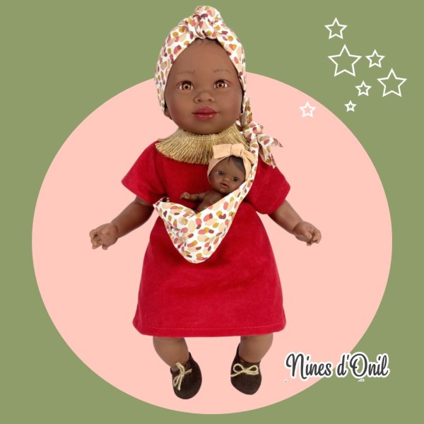 Nines D'Onil - Maria με φορεματάκι και μωράκι σε μάρσιπο Κόκκινο (NDO-2320)