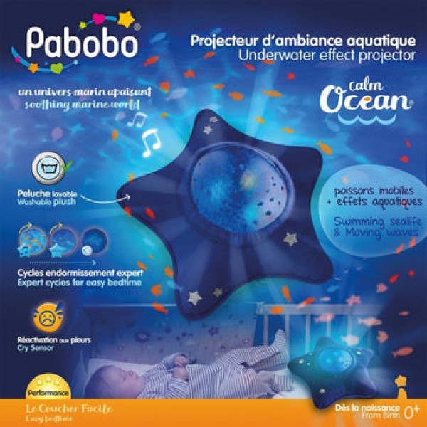Pabobo - Προβολέας Αστέρι υφασμάτινο με εικόνες θαλάσσης & ήχους. (P2297)