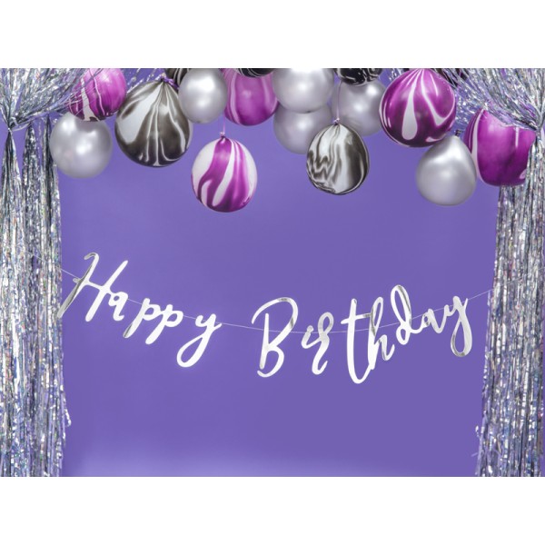 PartyDeco - Γιρλάντα Happy Birthday Ασημί (GRL75-018M)