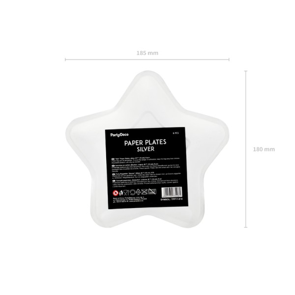 PartyDeco - Πιάτα Ασημί Αστέρι 18cm (TPP11-018)