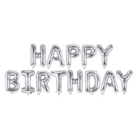 PartyDeco - Μπαλόνι Happy Birthday Ασημί (FB6M-018)