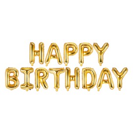 PartyDeco - Μπαλόνι Happy Birthday Χρυσό (FB6M-019)