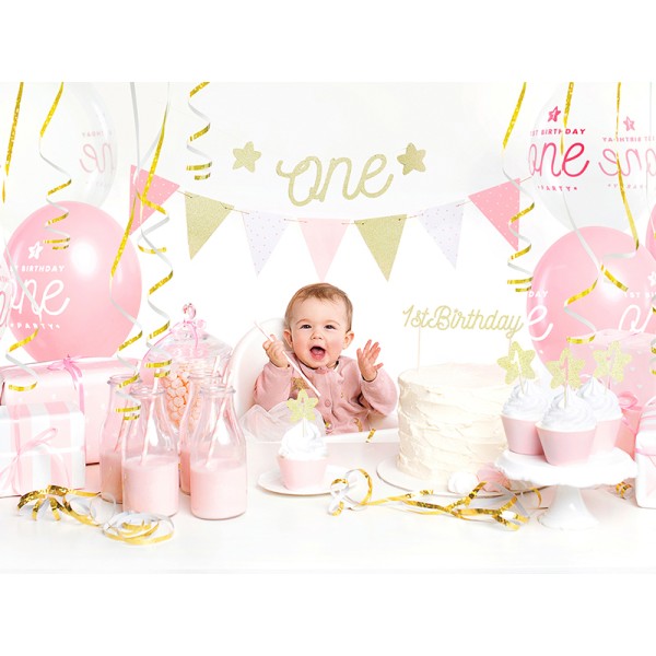 PartyDeco - Γιρλάντα Ροζ 1st Birthday 1.3m (FLG7-081RM)