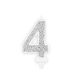 PartyDeco - Κεράκι Νο4 Ασημί 7cm (SCU3-4-018B)