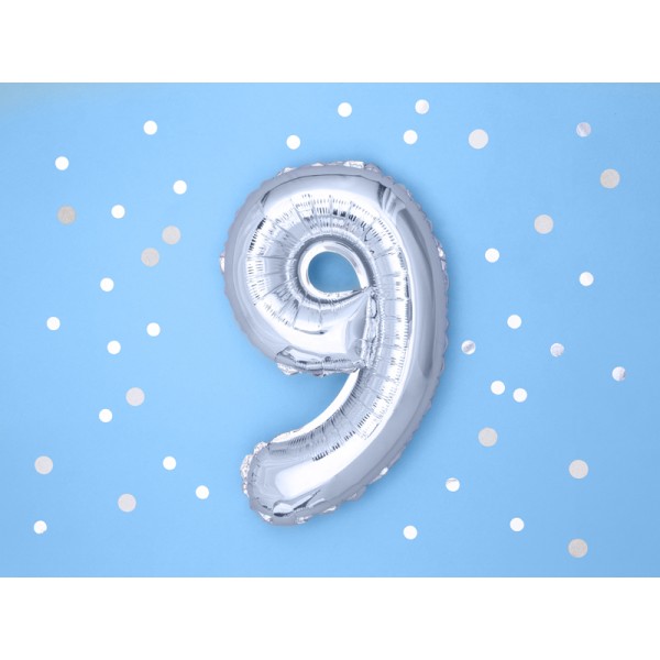 PartyDeco - Μπαλόνι Νο9 Ασημί 35cm (FB10M-9-018)