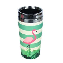 Woodway - Ποτήρι από Bamboo και ανοξείδωτο ατσάλι με καπάκι Flamingo 500 ml (3830066923060)