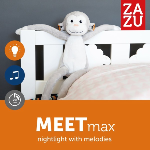Zazu - Max μαϊμουδάκι νανουρίσματος με φωτάκι νυκτός, μελωδίες & λευκό ήχο φύσης (ZA-MAX-01)