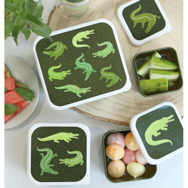 A little lovely company - Σετ 4 δοχεία φαγητού Lunch & Snack Box Crocodiles (SBSEVR59)