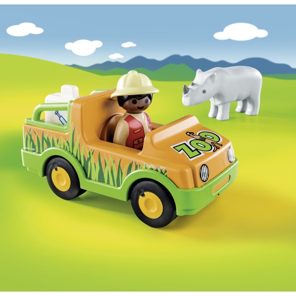 Playmobil 123 - Όχημα ζωολογικού κήπου με ρινόκερο (70182)